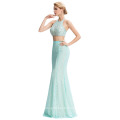 Grace Karin 2016 Sexy Halter perlée à deux pièces Robe de bal Robe de soirée élégante en dentelle Turquoise longue GK000044-1